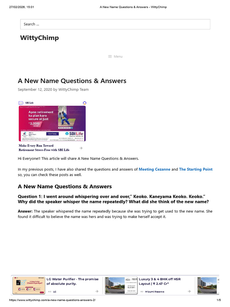 A New Name Questions & Answers - WittyChimp | PDF