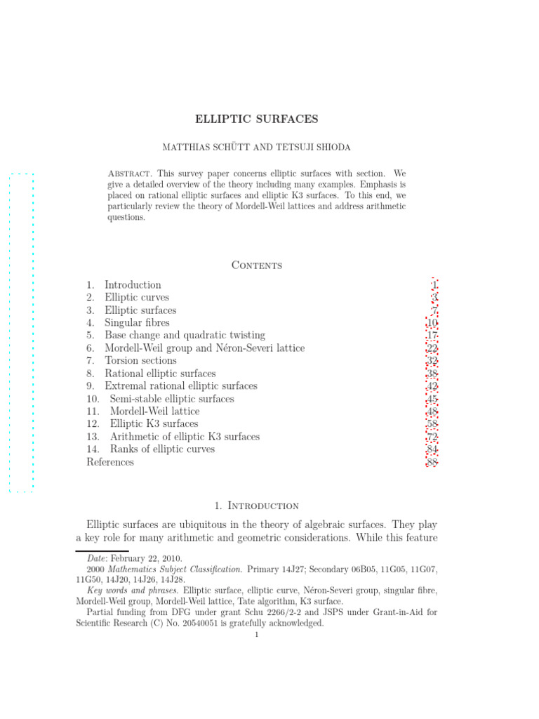 Elliptic Surfaces Shioda | PDF