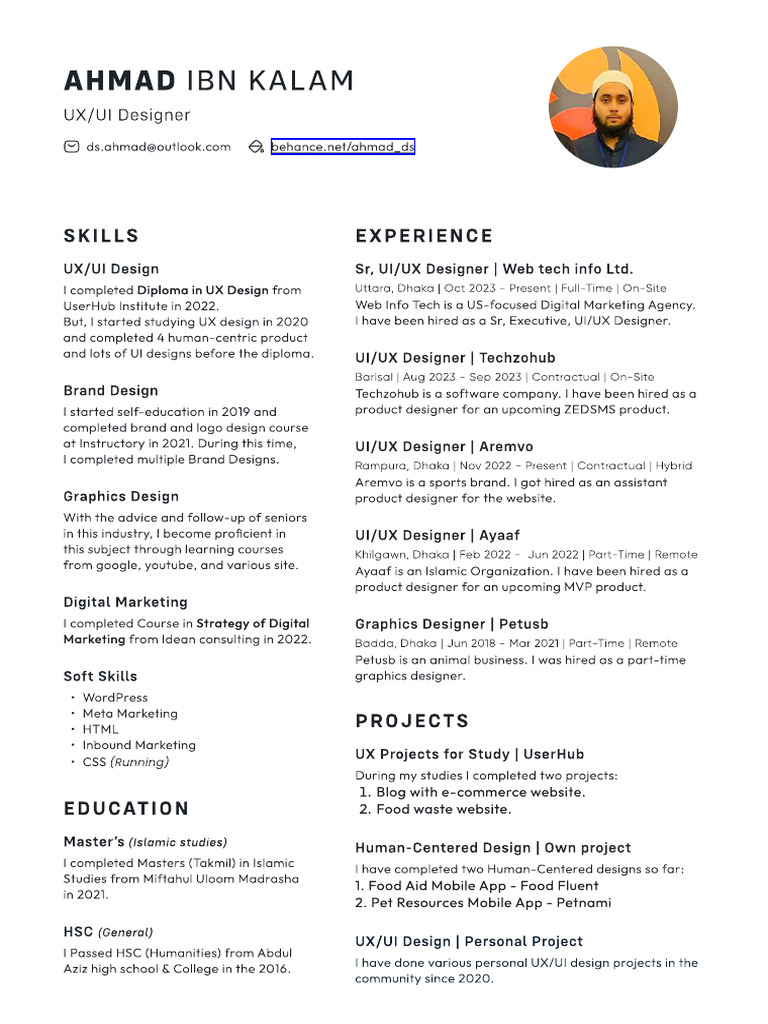Ahmad's CV (UI-UX Designer) | PDF