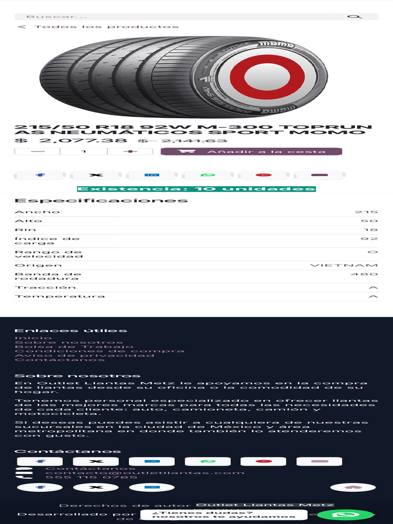 r18 92w M-300 Toprun As Sport Momo Tires Outletllantas | PDF | Estilos ...