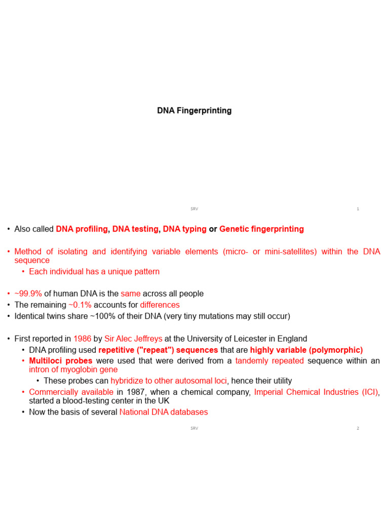 DNA Fingerprinting 2026 | PDF | Dna Profiling | Locus (Genetics)