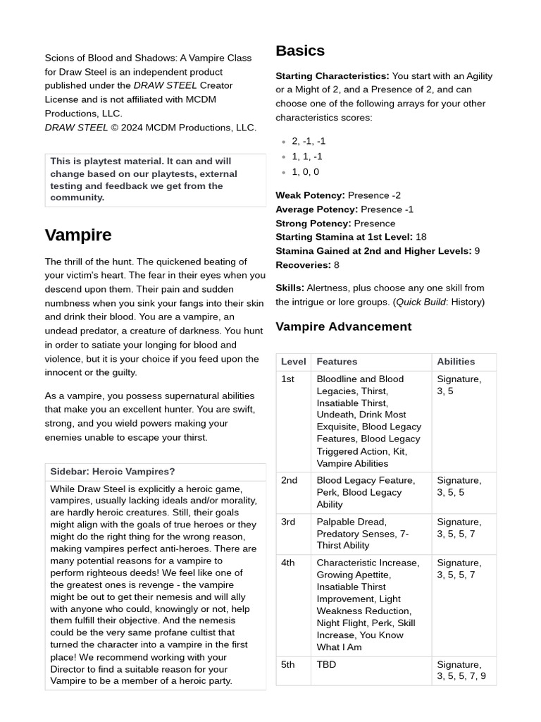 Vampire Class Backerkit Preview | PDF