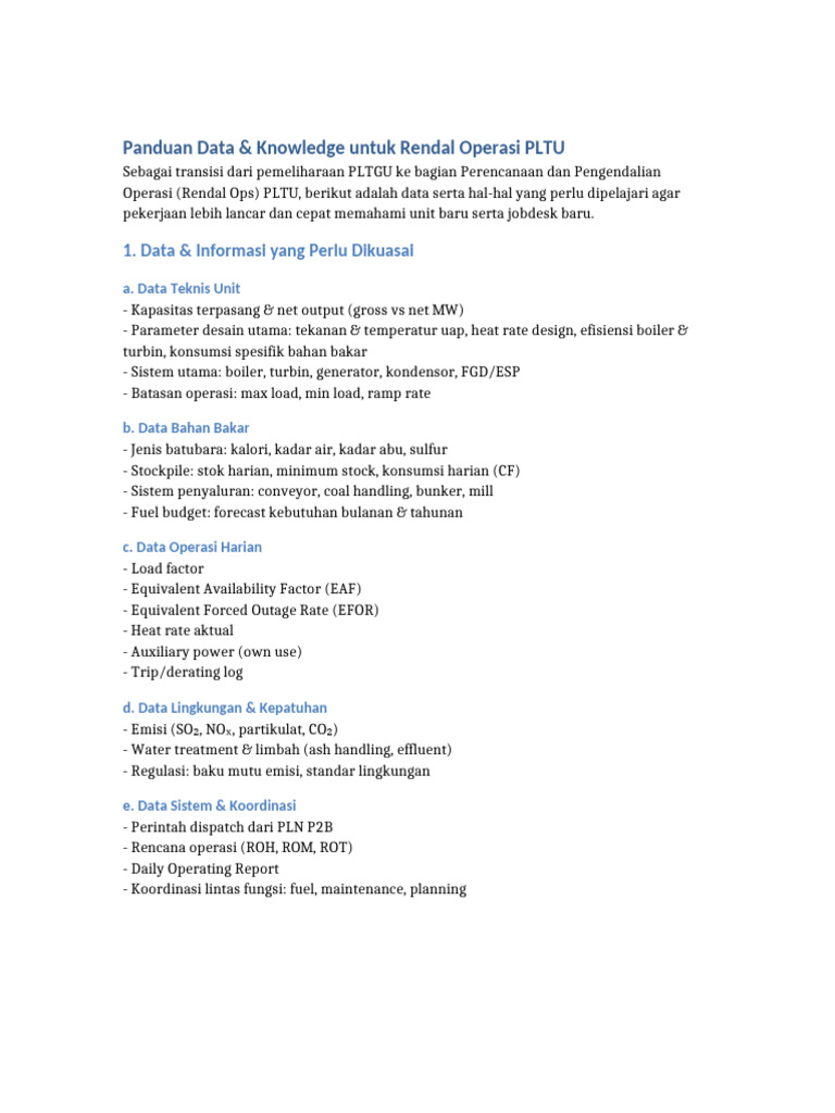 Panduan Rendal Ops PLTU | PDF