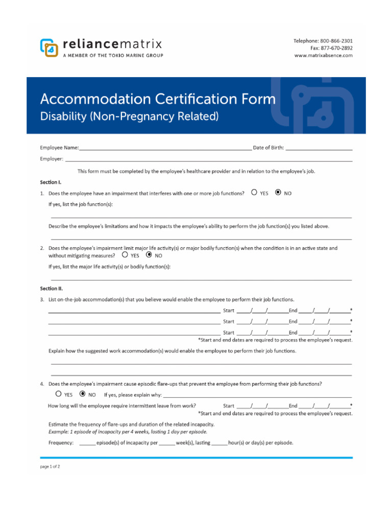 Accommodation Certification Form (Will Print) | PDF