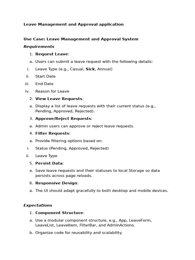 Leave Management and Approval Application | PDF
