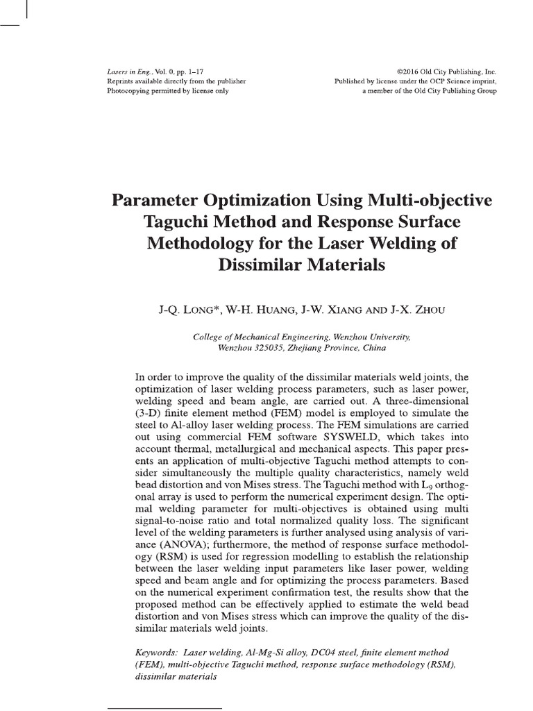 Parameter Optimization Using Multi Objective Taguchi Method and ...