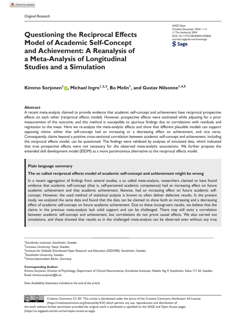 Sorjonen Et Al 2024 Questioning The Reciprocal Effects Model of ...