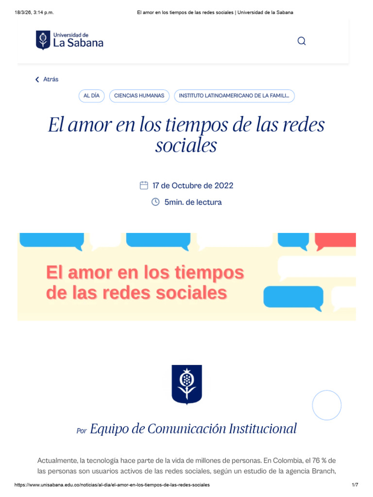 El Amor en Los Tiempos de Las Redes Sociales _ Universidad de La Sabana ...