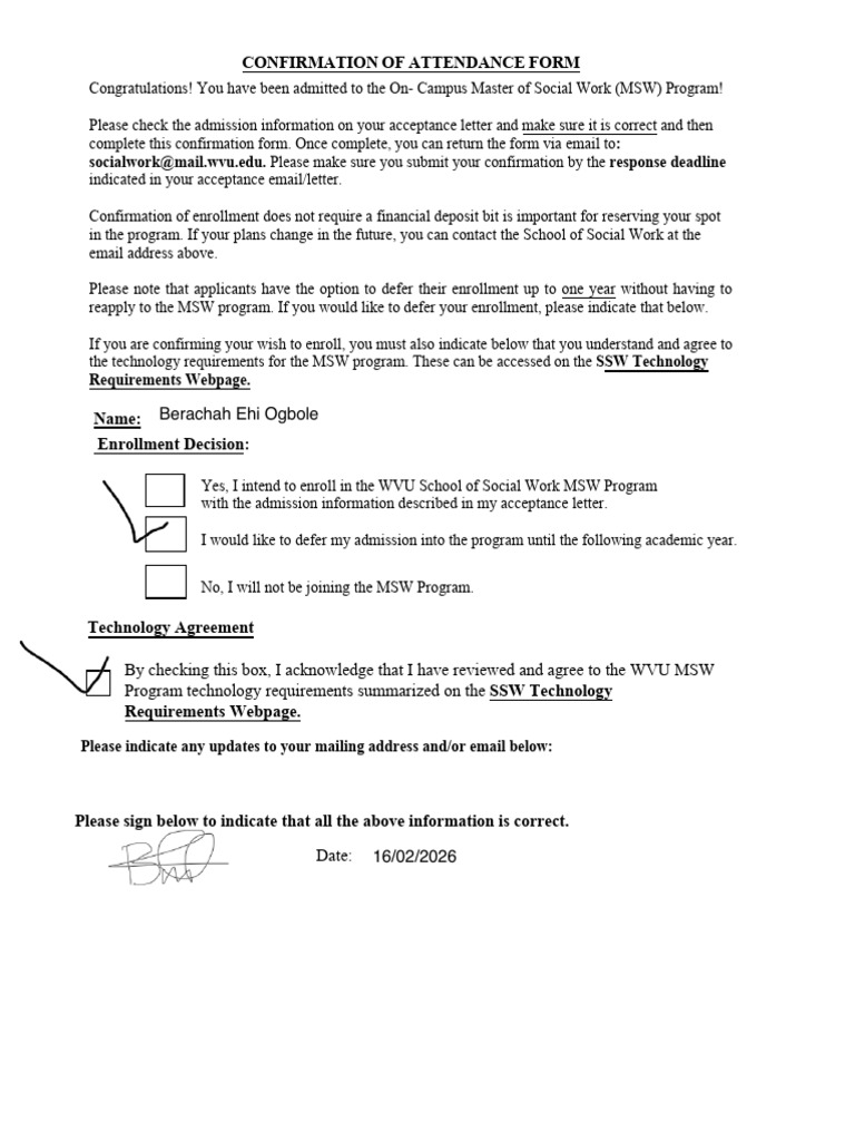 Confirmation Form - On Campus | PDF