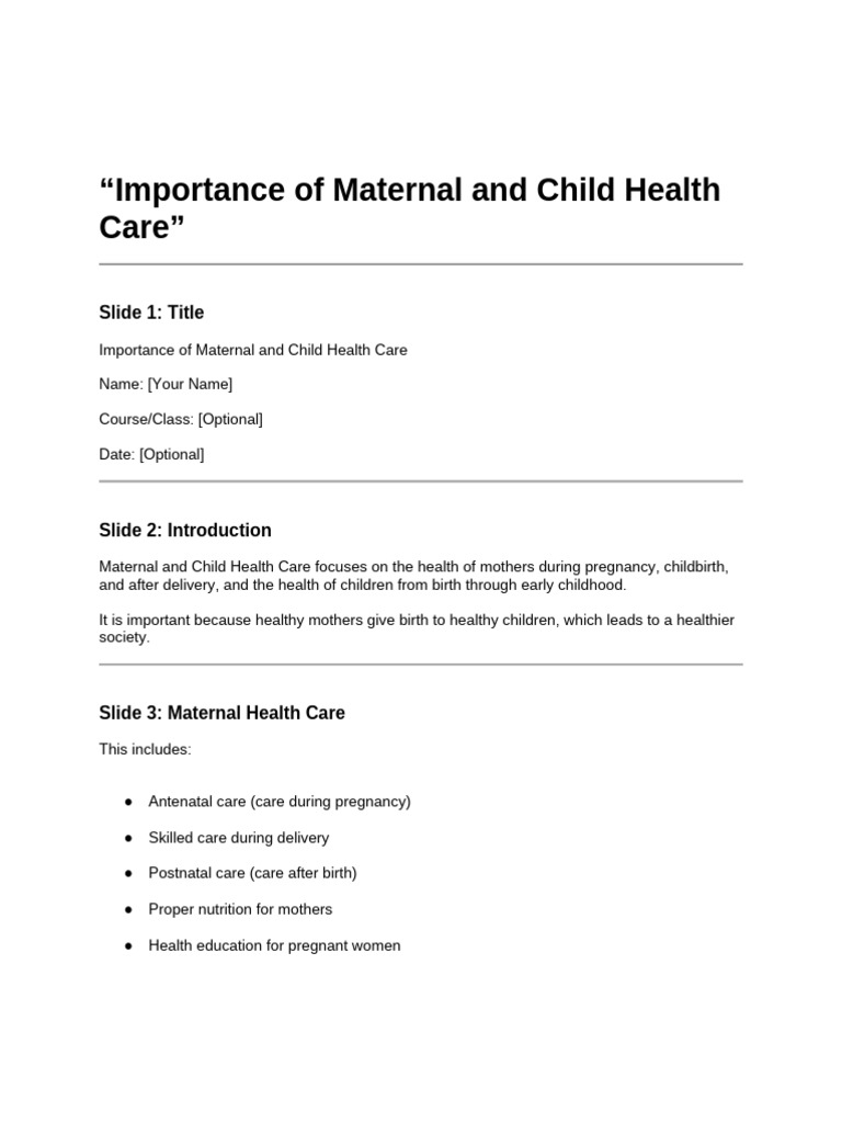 Maternal and Child Health Care | PDF