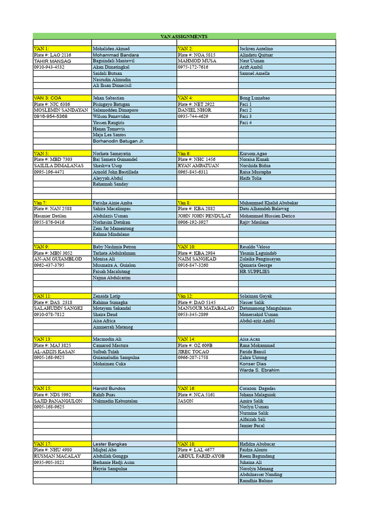 FINAL Van Assignments Dakkak | PDF