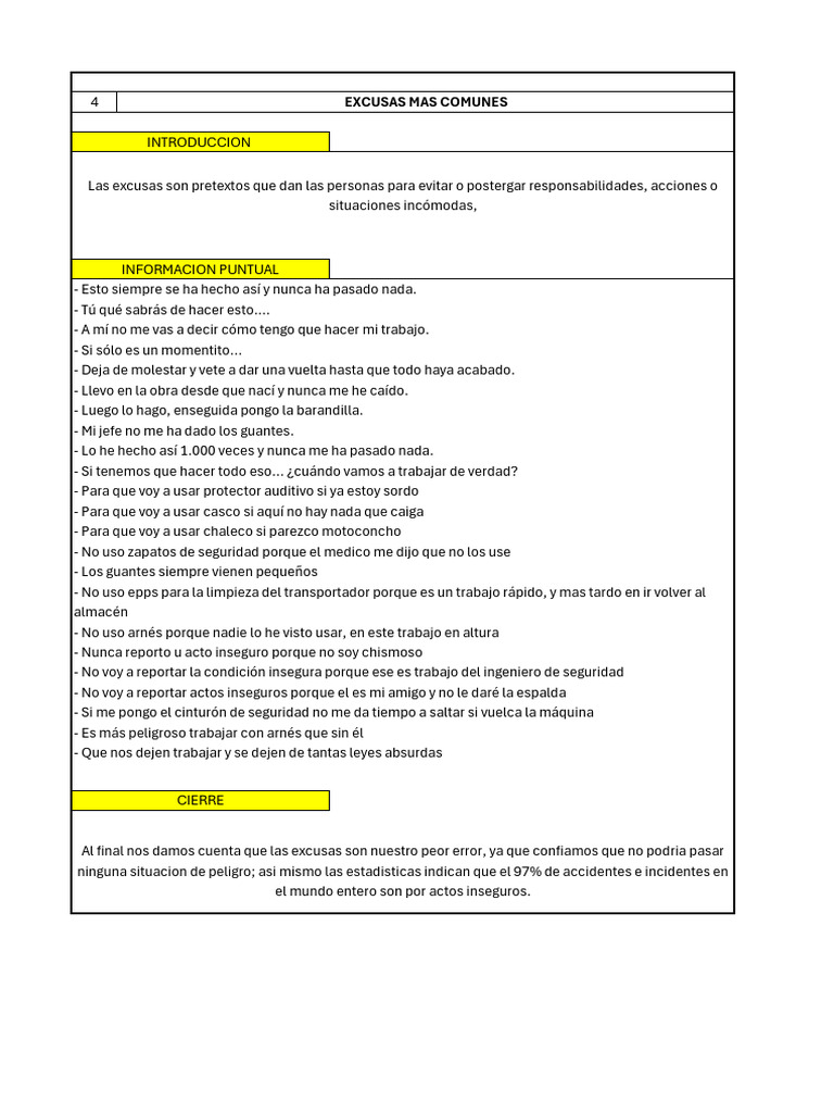 4.excusas Mas Comunes | PDF