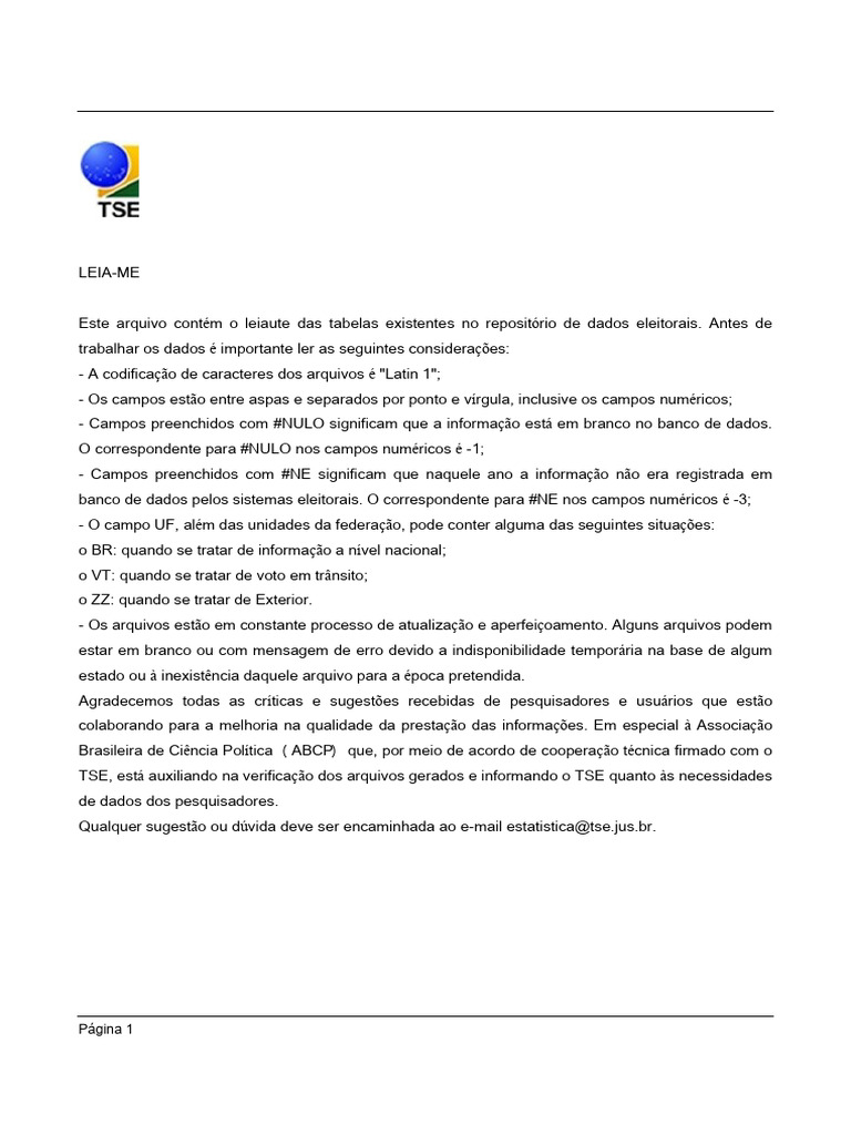 Orientação de Tabela Do TSE | PDF | Dados | Informação