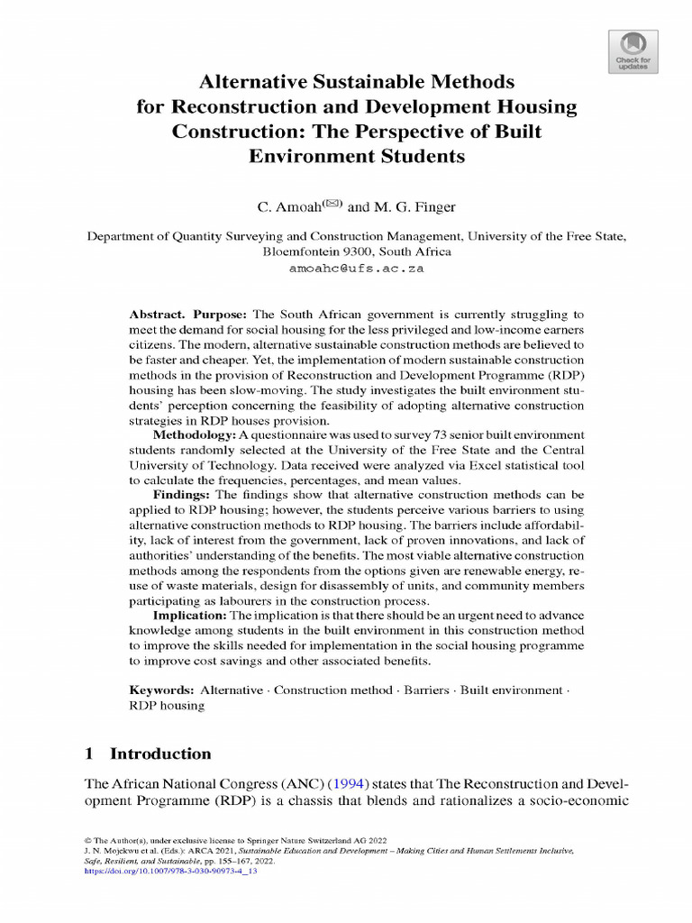 Alternative Sustainable Methods For Housing Construction | PDF