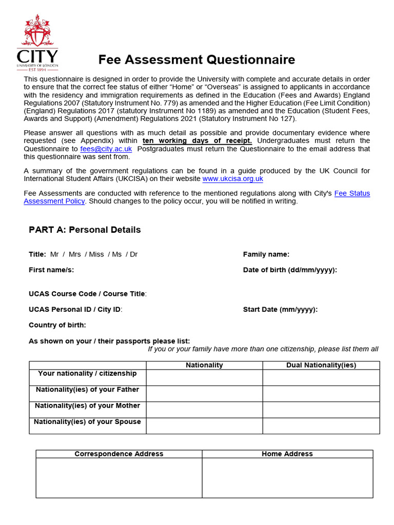 Fee Assessment Questionnaire Dec 2021 | PDF | Passport | Government And ...