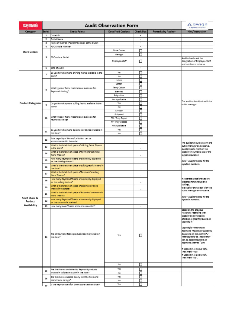 Audit Observation Form - Raymond - Audit Observation Form - Raymond ...