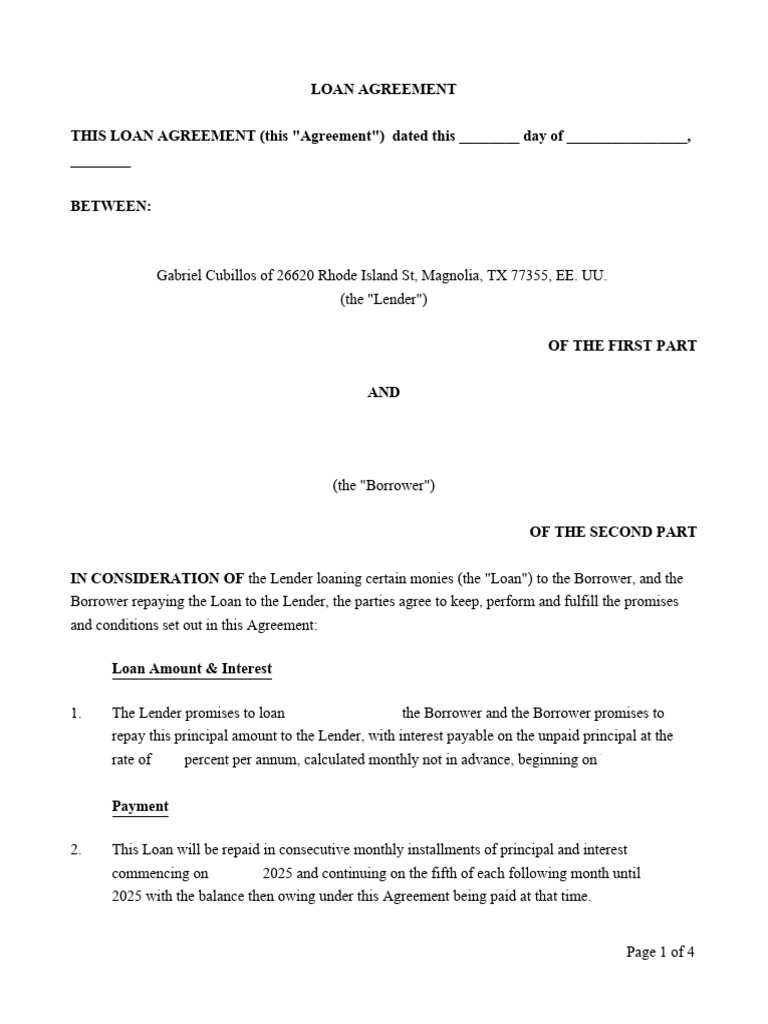 Loan Agreement | PDF | Loans | Interest