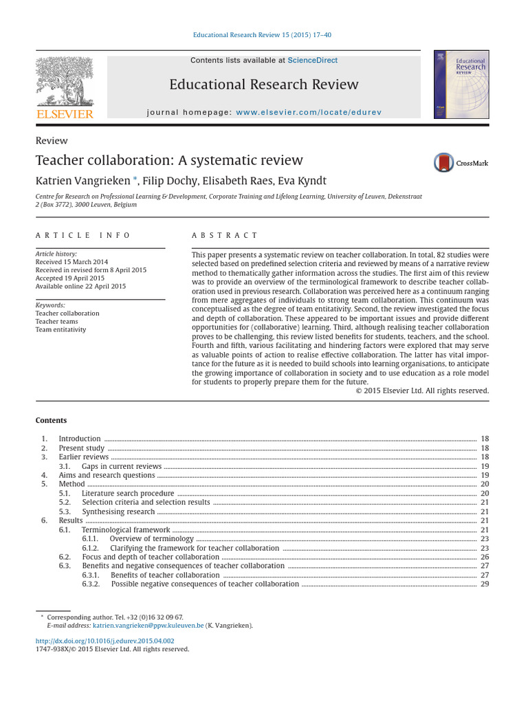 Teacher Collaboration A Systematic Review | PDF | Teachers | Concept
