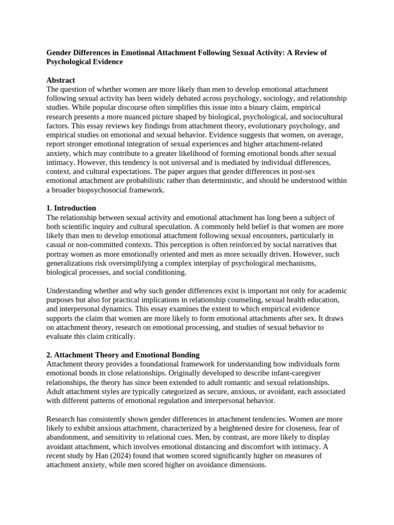 Gender Differences in Emotional Attachment | PDF