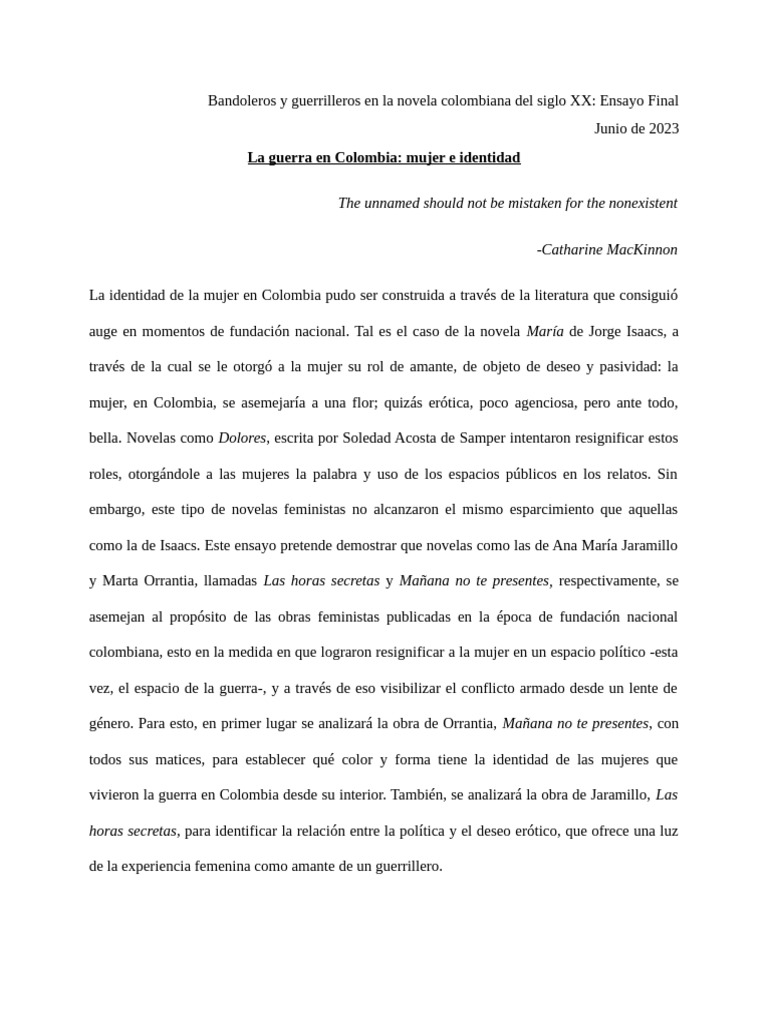 La Mujer en La Literatura de La Guerra en Colombia | PDF | Mujer ...