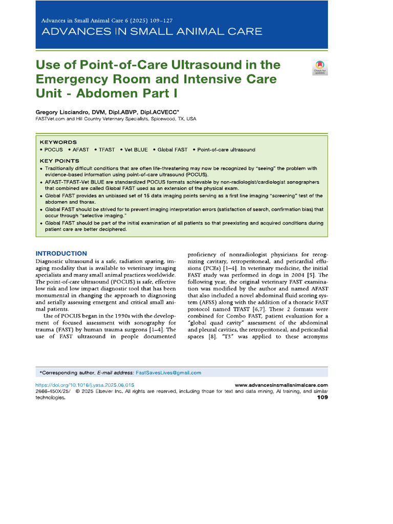 Use of Point-Of-Care Ultrasound in The Emergency Room and Intensive ...