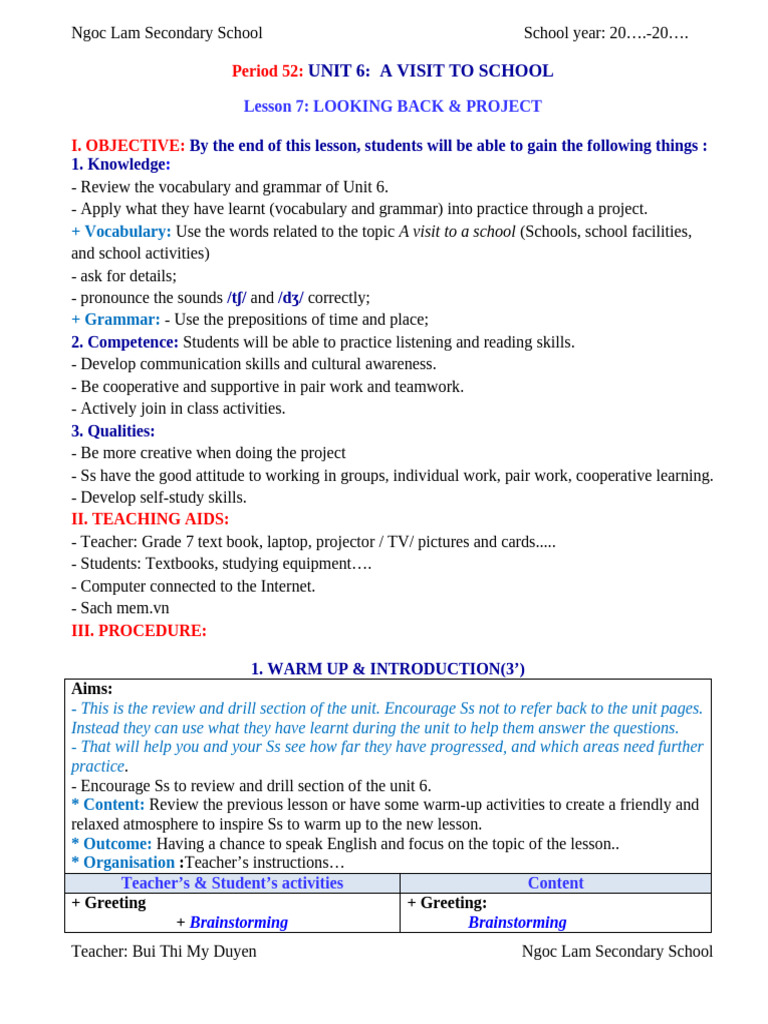 Unit 6 - Lesson 7 - Looking Back | PDF