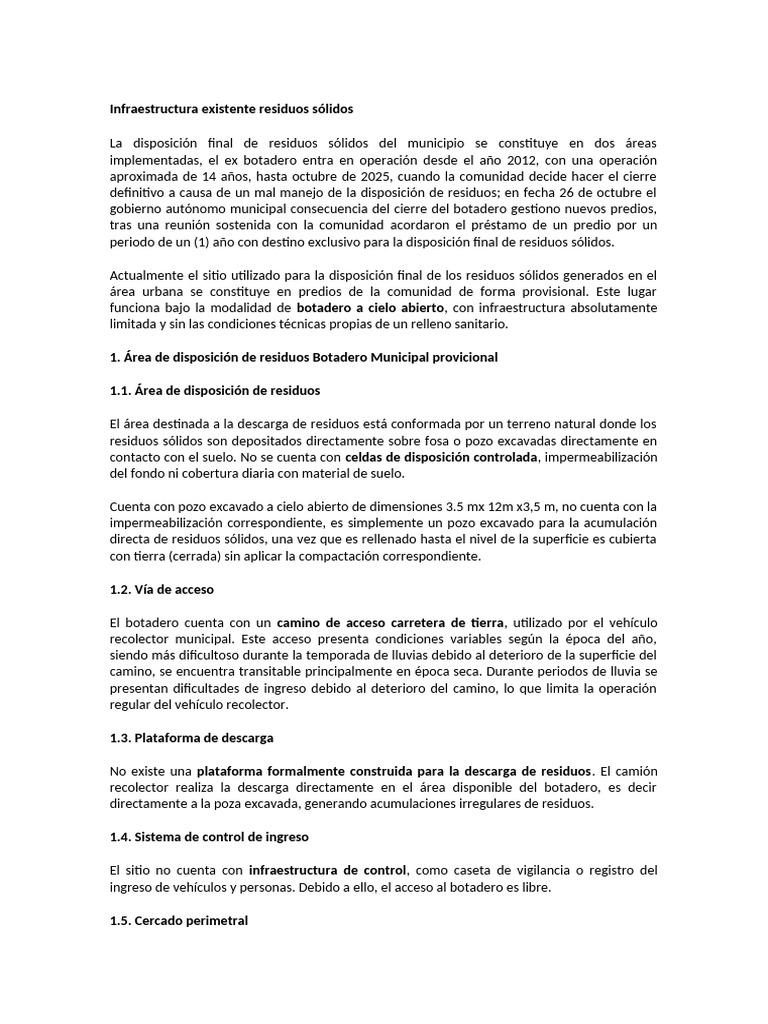 Infraestructura Existente de Residuos Solidos1 | PDF