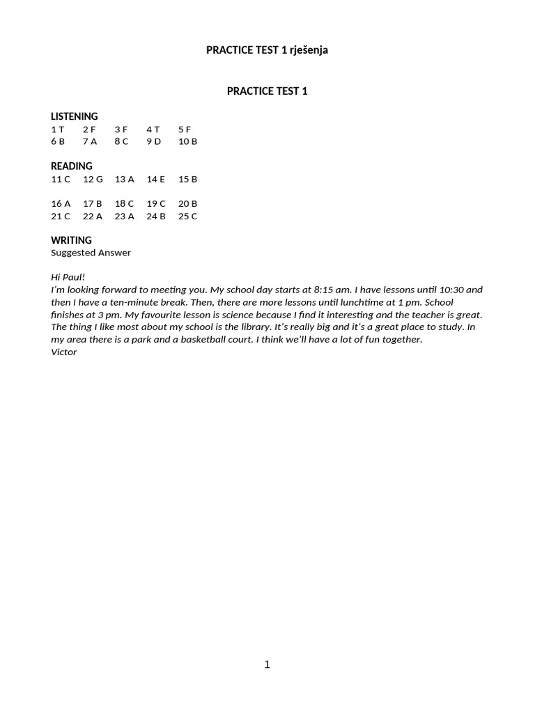 Key Practice Test 1-6 | PDF