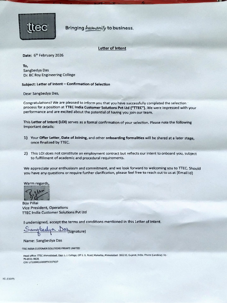 Letter of Intent (TTEC) | PDF