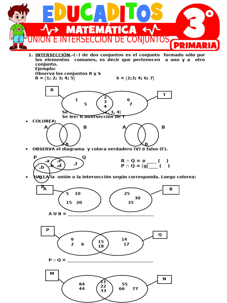Union e Interseccion de Conjuntos para Tercer Grado de Primaria | PDF