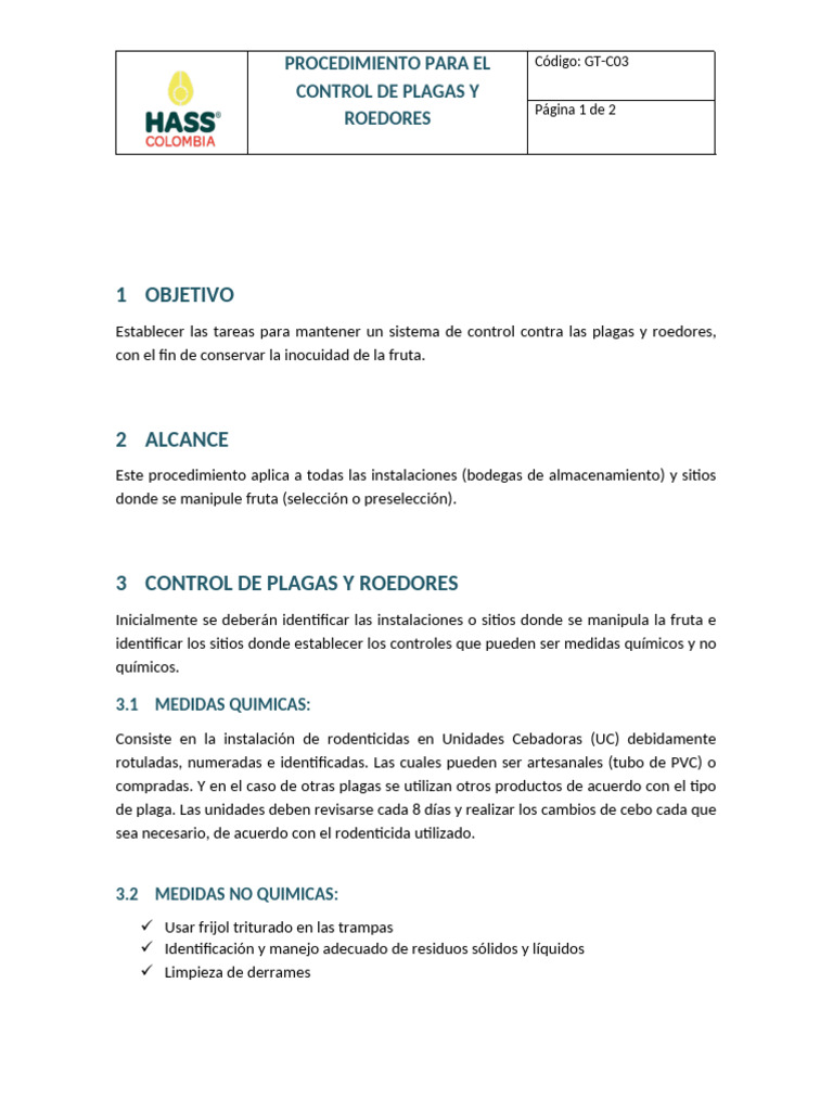 GT-C03 Procedimiento para El Control de Plagas y Roedores | PDF