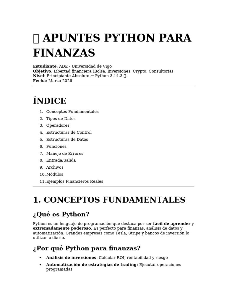 Apuntes Python Finanzas ADE | PDF | Python (lenguaje de programación ...