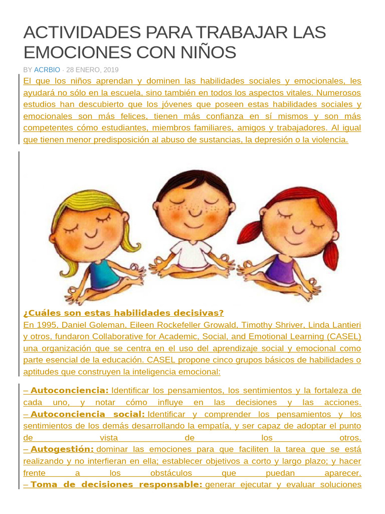 Actividades para Trabajar Las Emociones Con Niños de Tercero 2021 | PDF