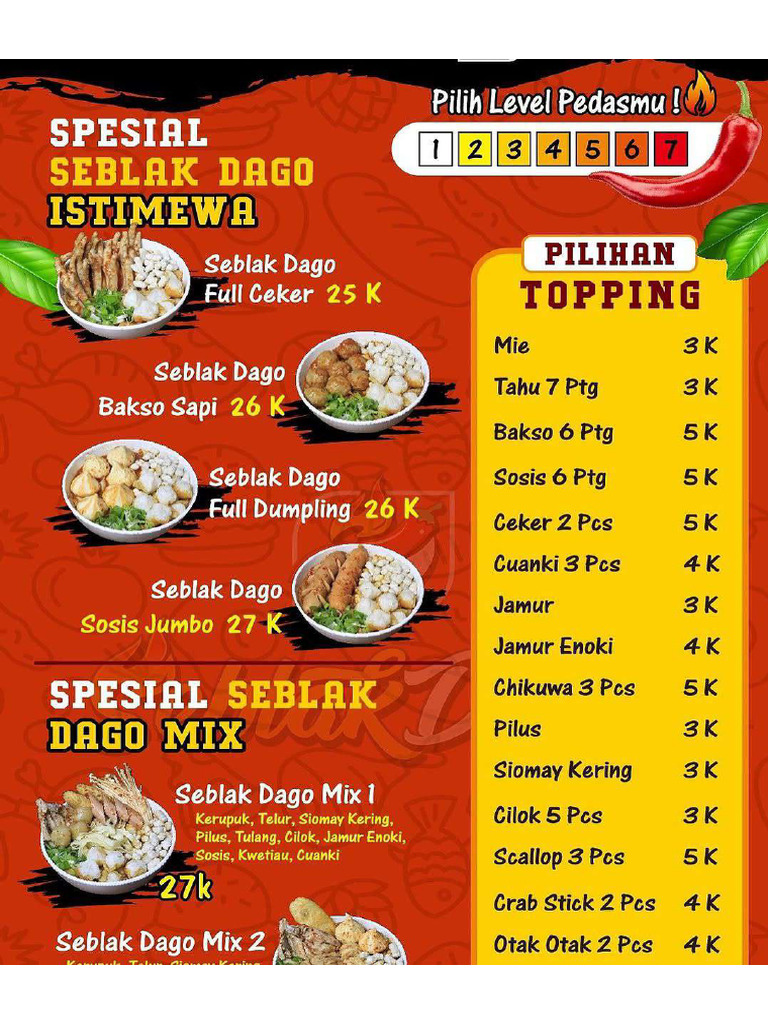 Menu Seblak Dago | PDF