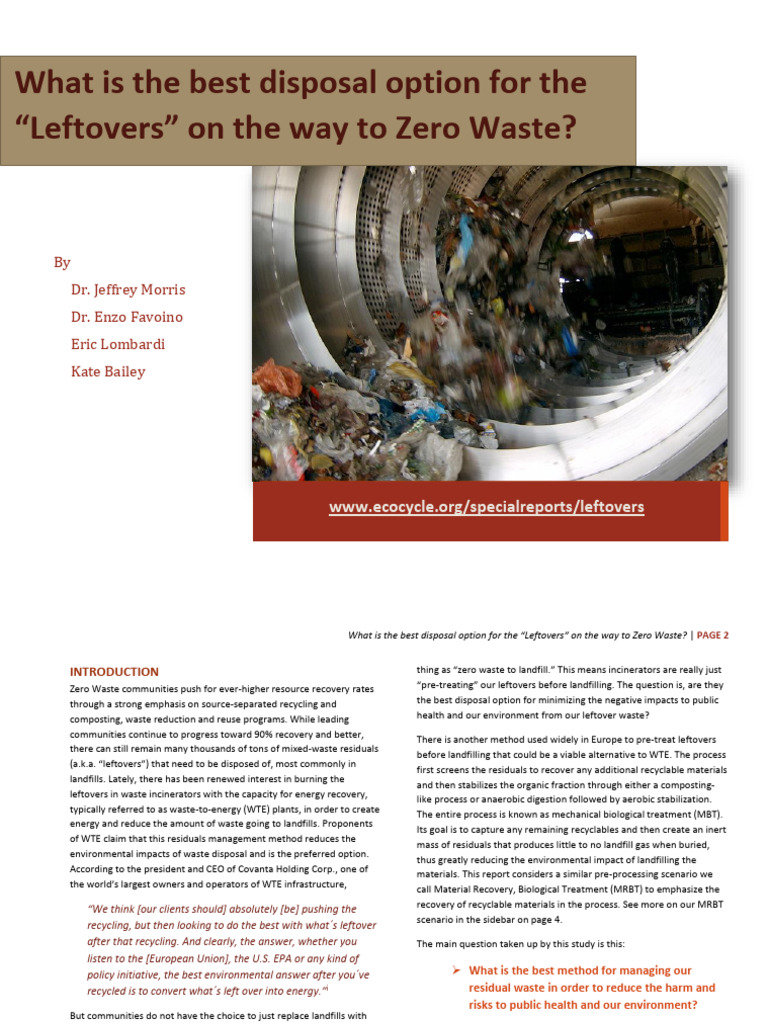 Best Disposal Option For Leftovers On The Way To Zero Waste | PDF