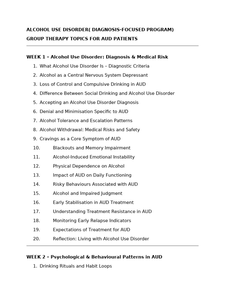 Alcohol Use Disorder (12 Week Program) | PDF | Alcoholism | Mental Disorder