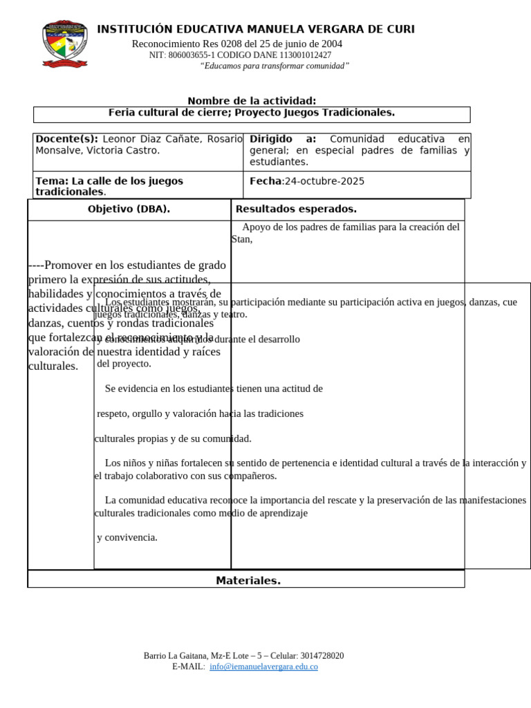Fomato Plan de Actividades - 2025 (1) - 1 | PDF
