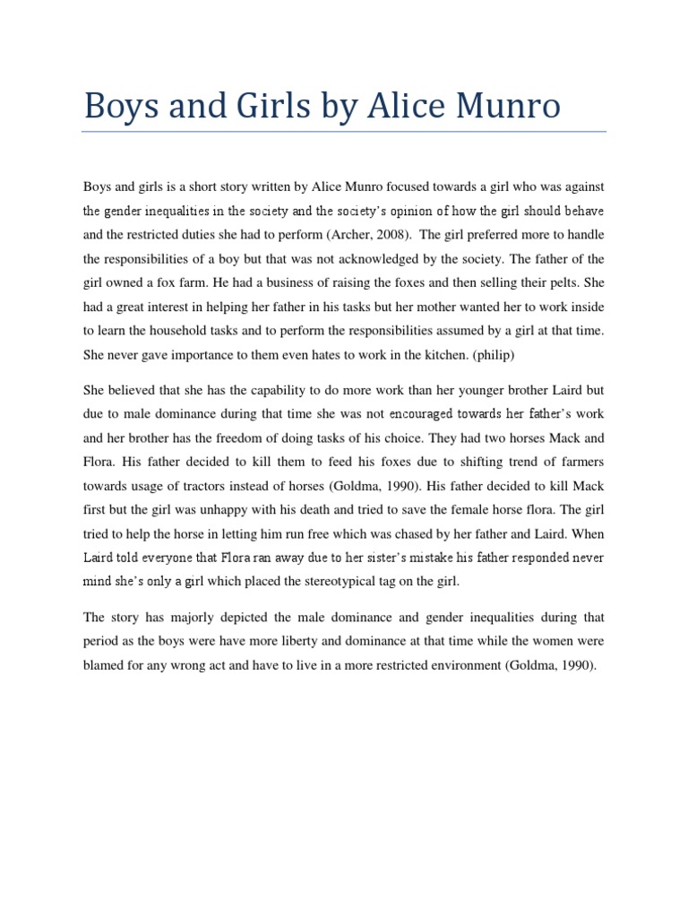Boys and Girls by Alice Munro Gender Ethnicity, Race & Gender