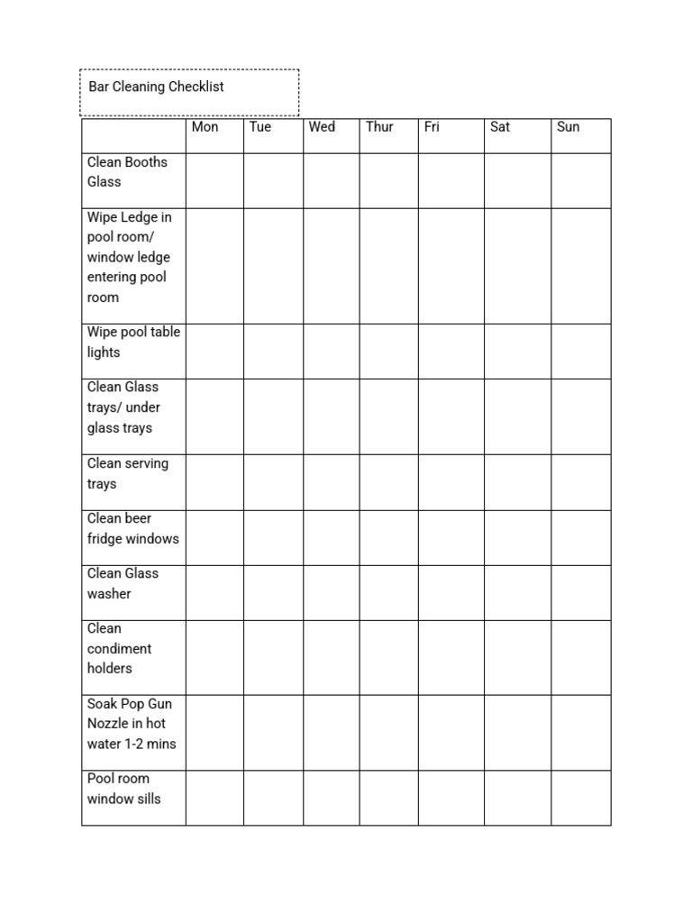 Bar Cleaning Checklist | PDF