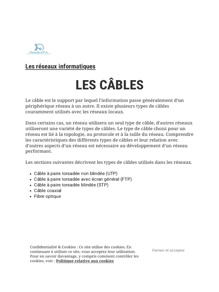 LES CÂBLES - Les Réseaux Informatiques | PDF