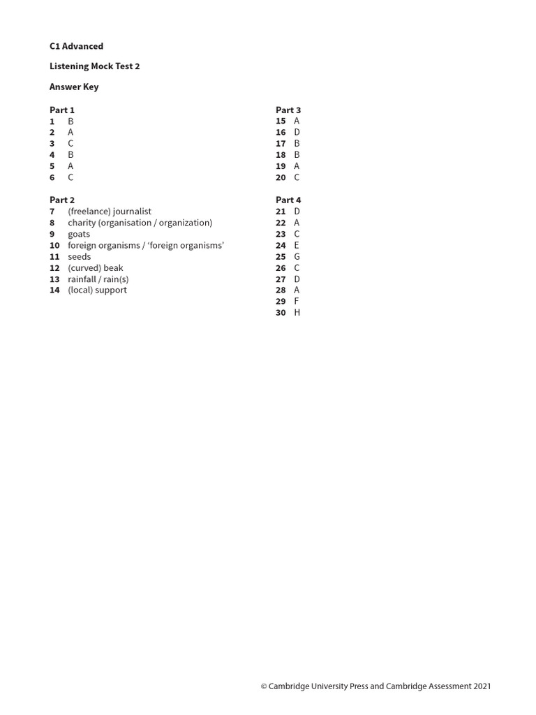 C1 Advanced Practice Test Listening Answer Key | PDF