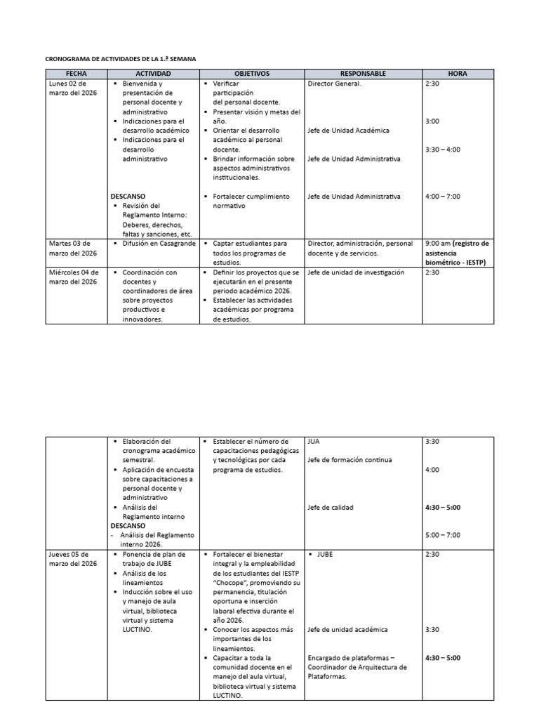 Cronograma de Actividades de La 1 | PDF