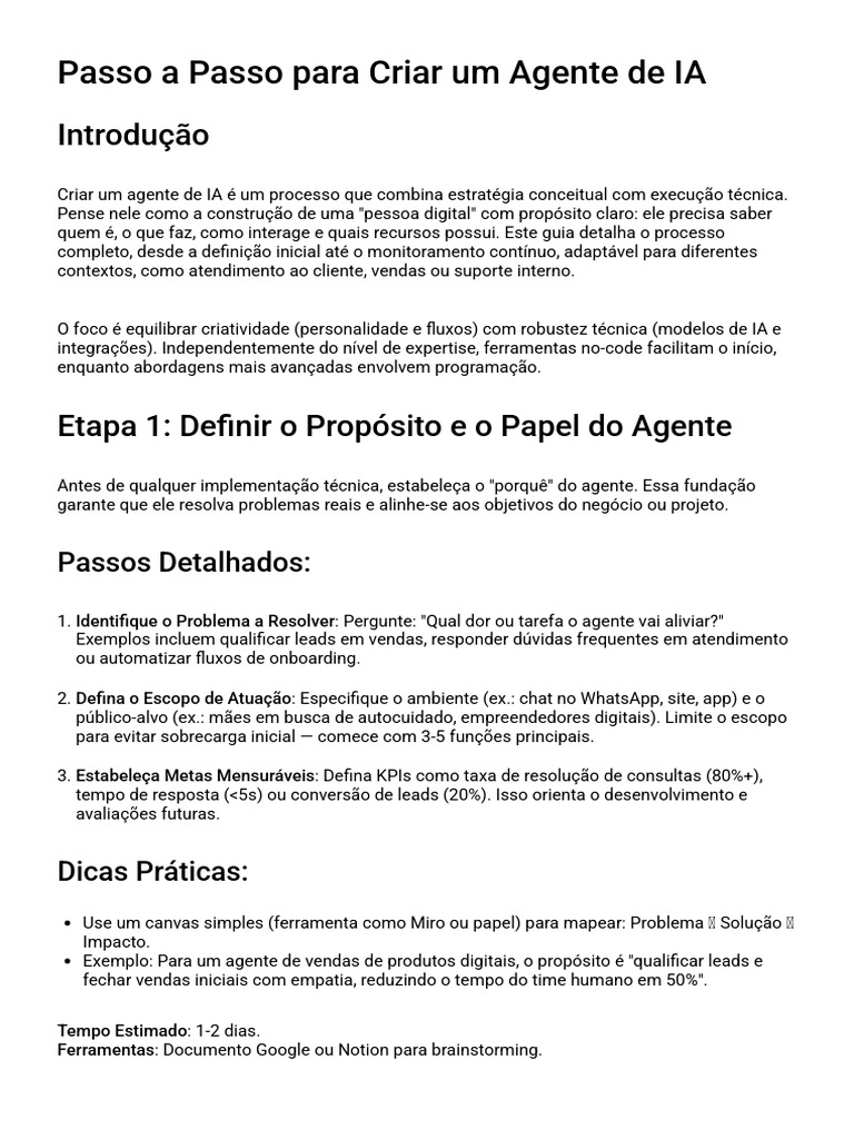 Passo A Passo para Criar Um Agente de IA | PDF