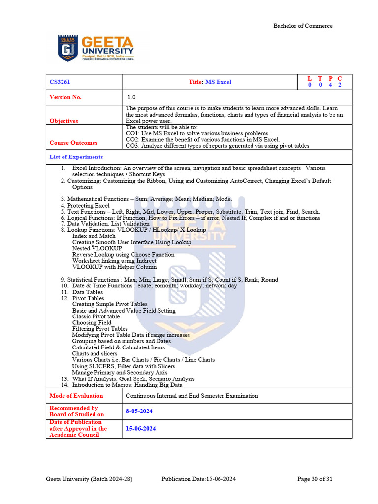 Academics Course Offerings 20250107115519 | PDF