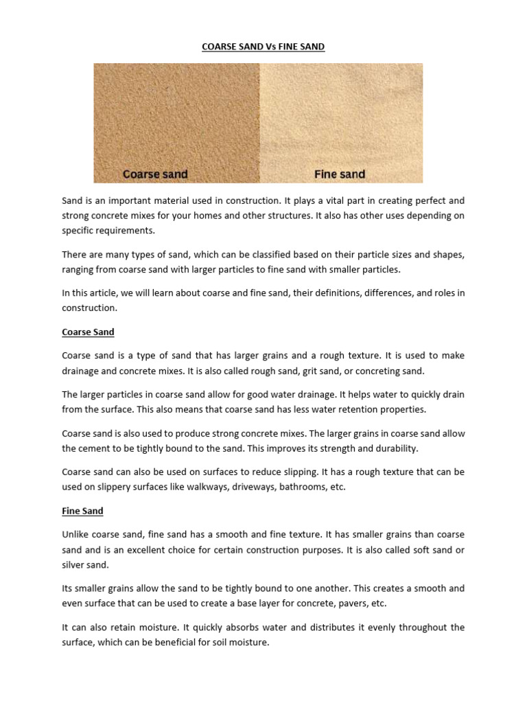 Sand Details Coarse Vs Fine | PDF