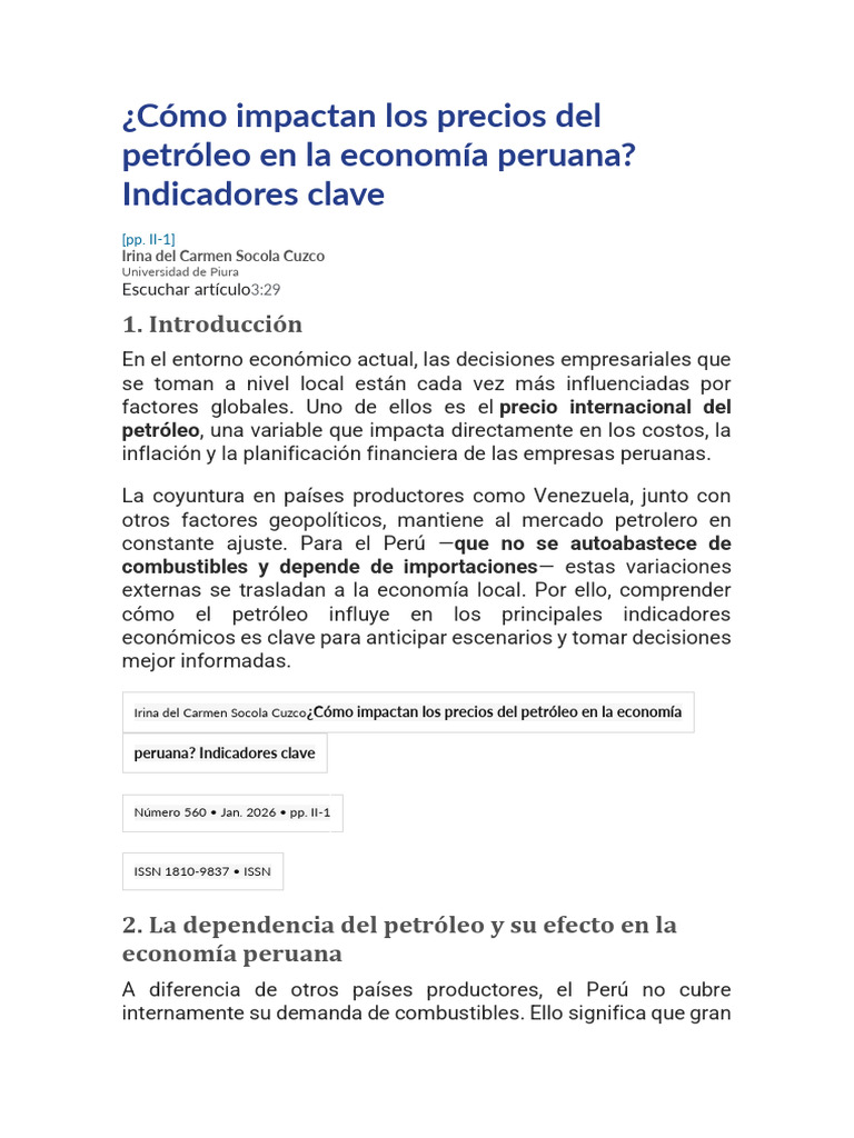 Cómo Impactan Los Precios Del Petróleo en La Economía Peruana | PDF ...