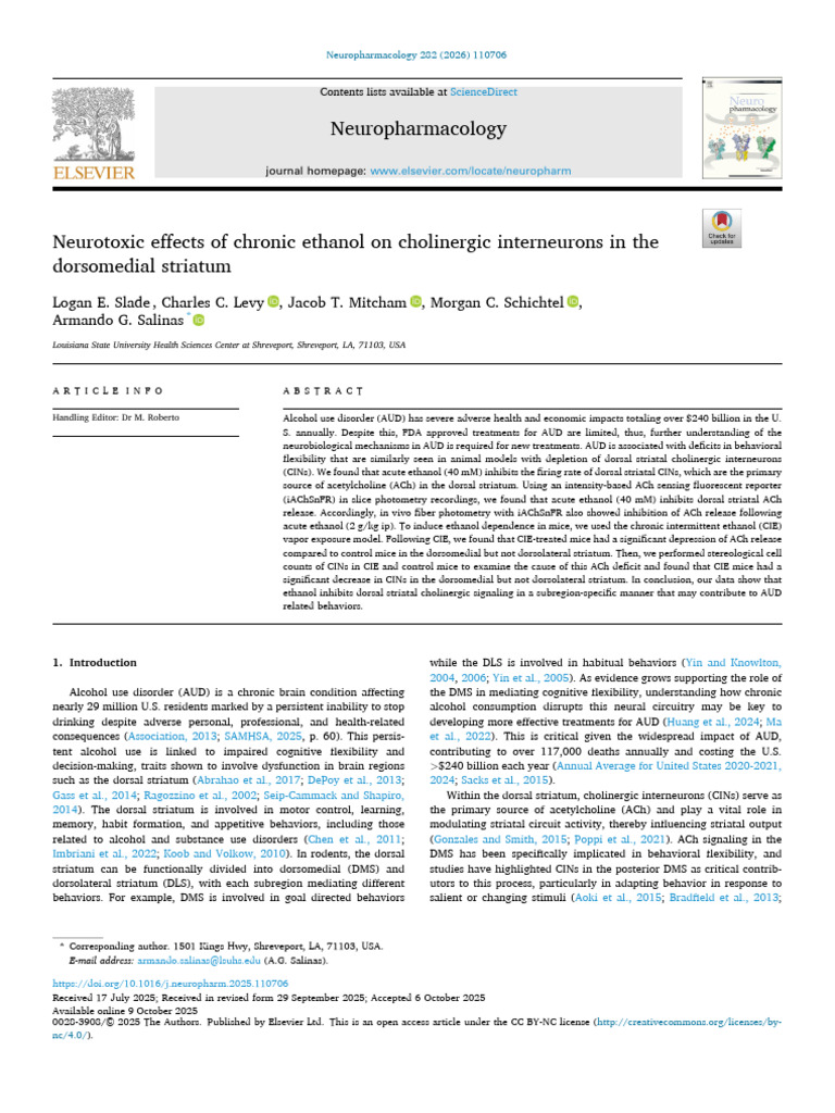 Neuropharmacology: Logan E. Slade, Charles C. Levy, Jacob T. Mitcham ...