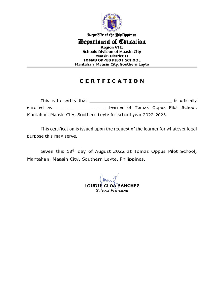 Certification Student Blank | PDF