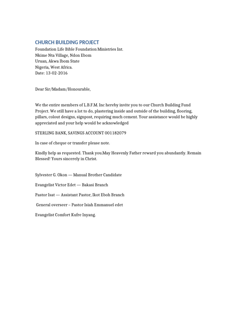 Church Building Project Letter | PDF