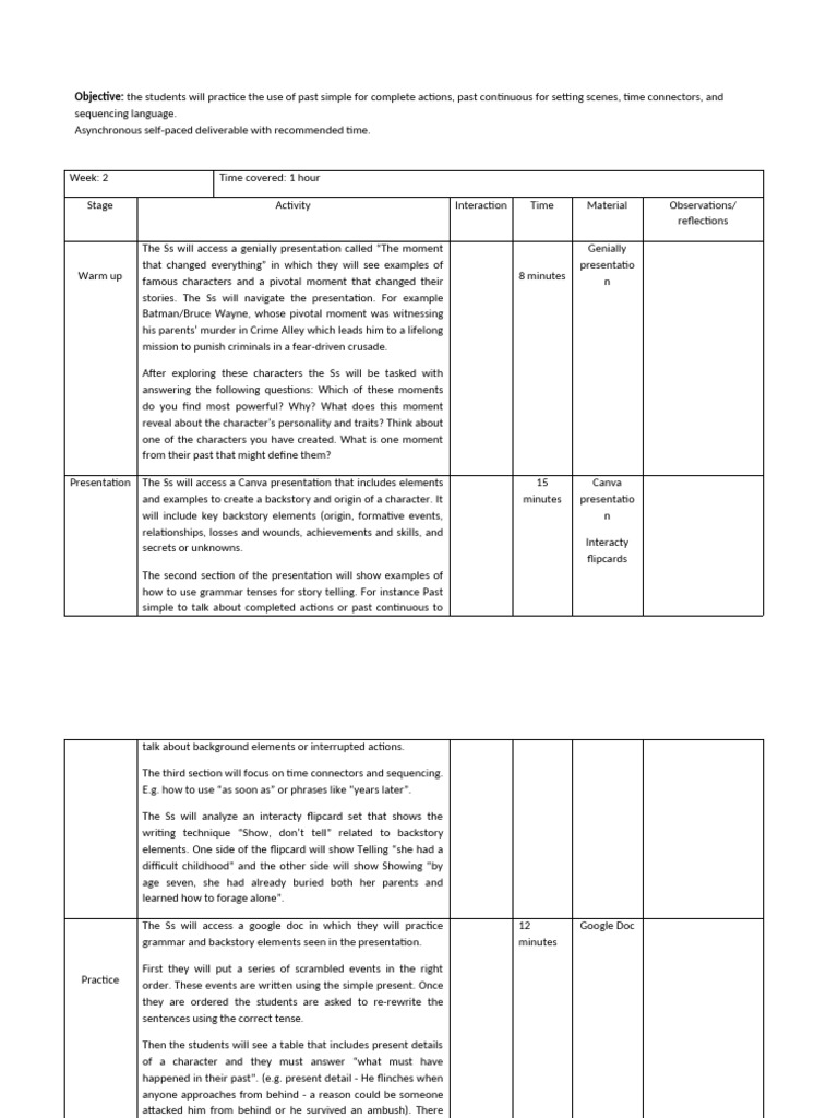 Lesson Plan For A World Building Asynchronous English Writing Class 5 ...